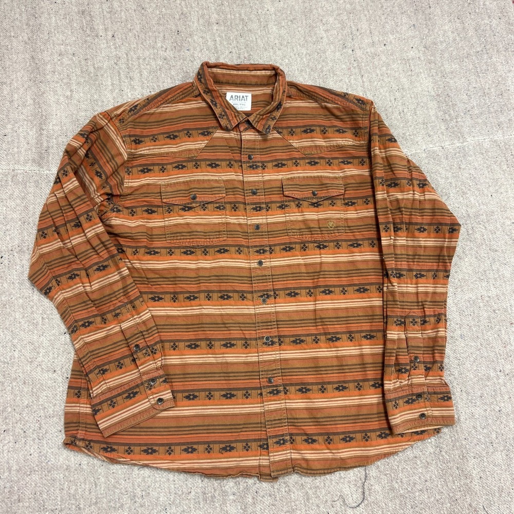Ariat Button Up Shirt Mens XXL‎ Brown Long Sleeve Retro Fit